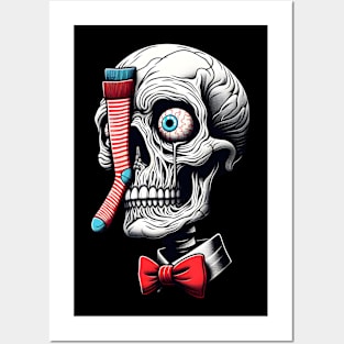 A Skull With Stuck Socks And A Bow Tie Posters and Art